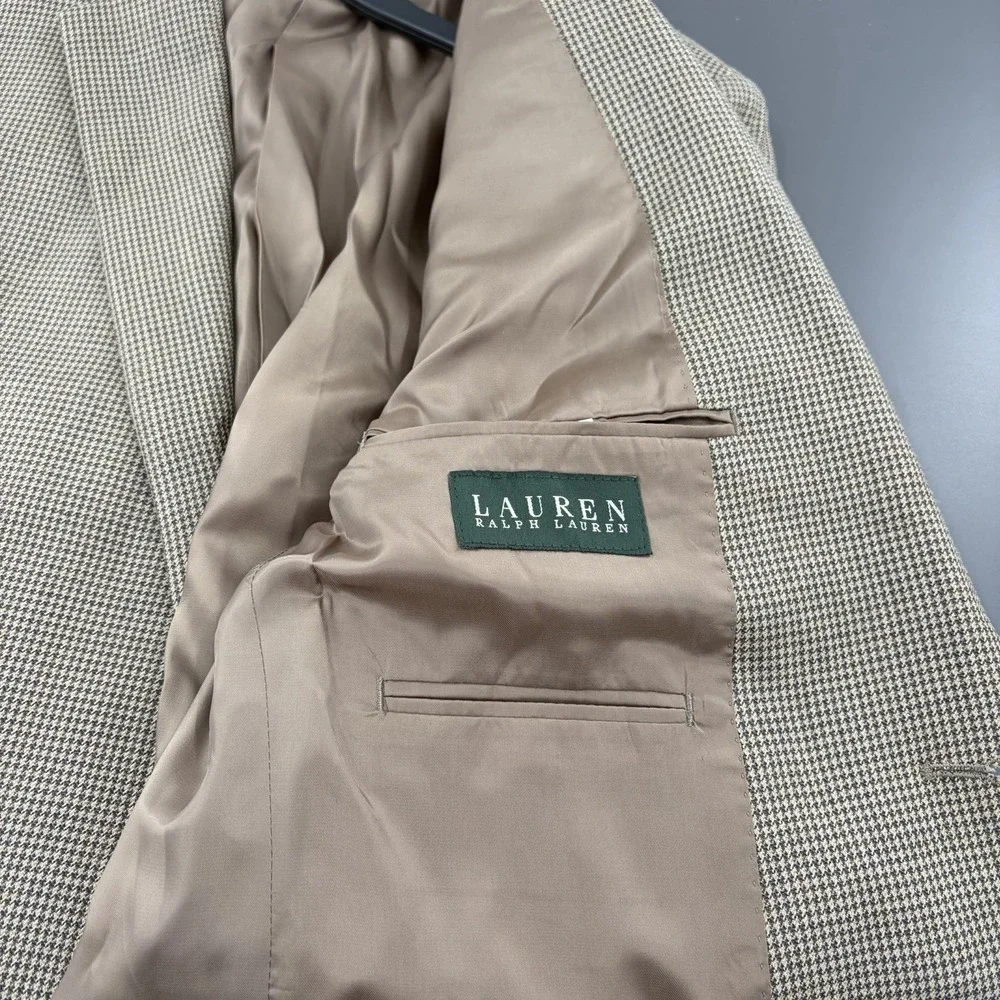 Lauren Ralph Lauren Blazer Mens 41R Brown Houndstooth Silk Wool Blend Sport Coat